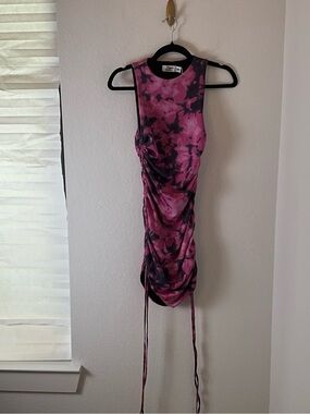 NWOT Tiger Mist Pink  Black Tie-Dye Dress Mini club Night-out scrunch sides  XS